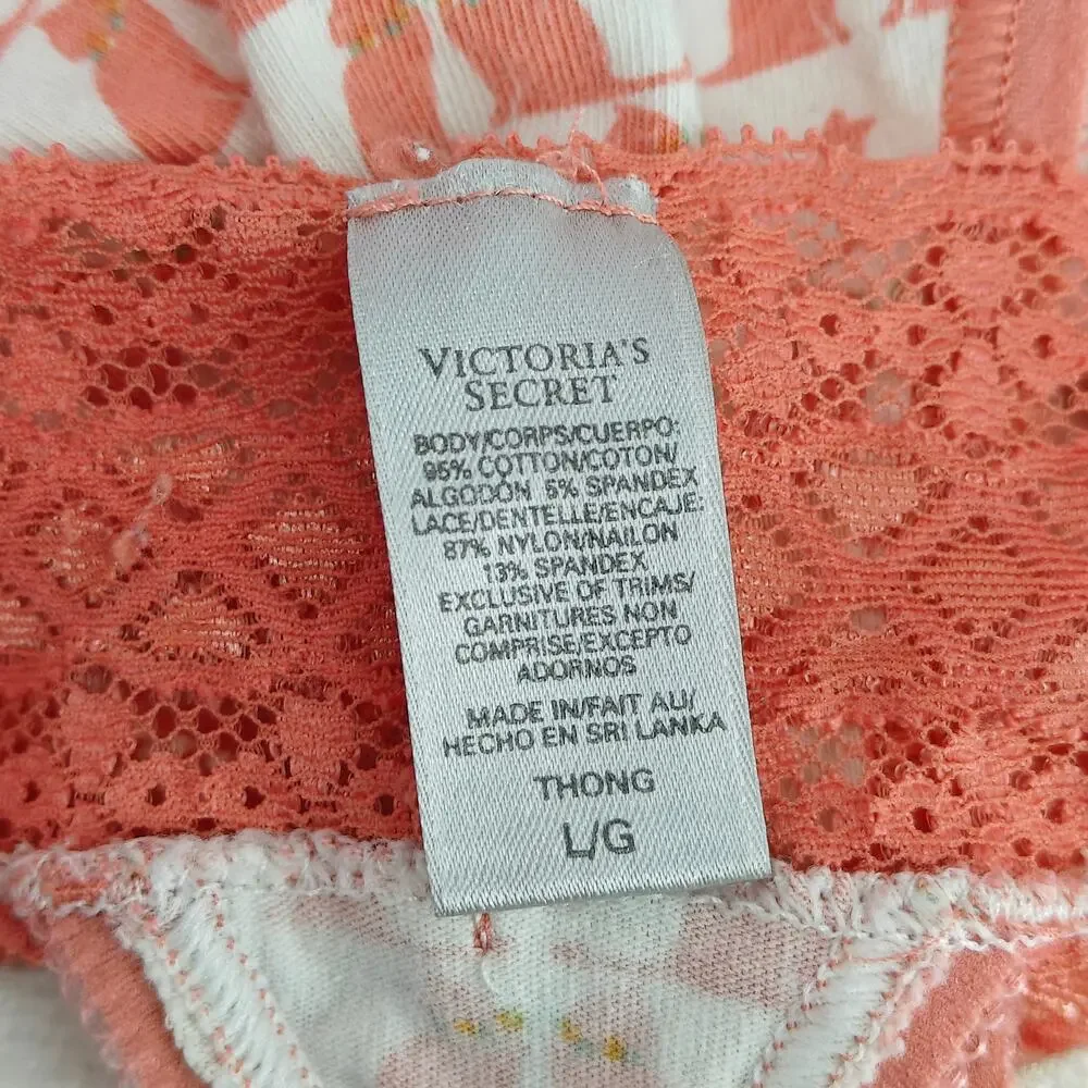 Victoria's Secret Lace Waist Thong Tangerine Cat Low Rise Thong Womens Large